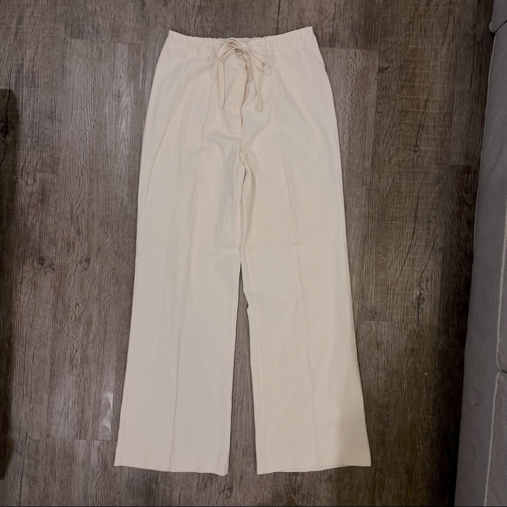 Vintage High Waist Cream Trousers with Waist Tie - 6